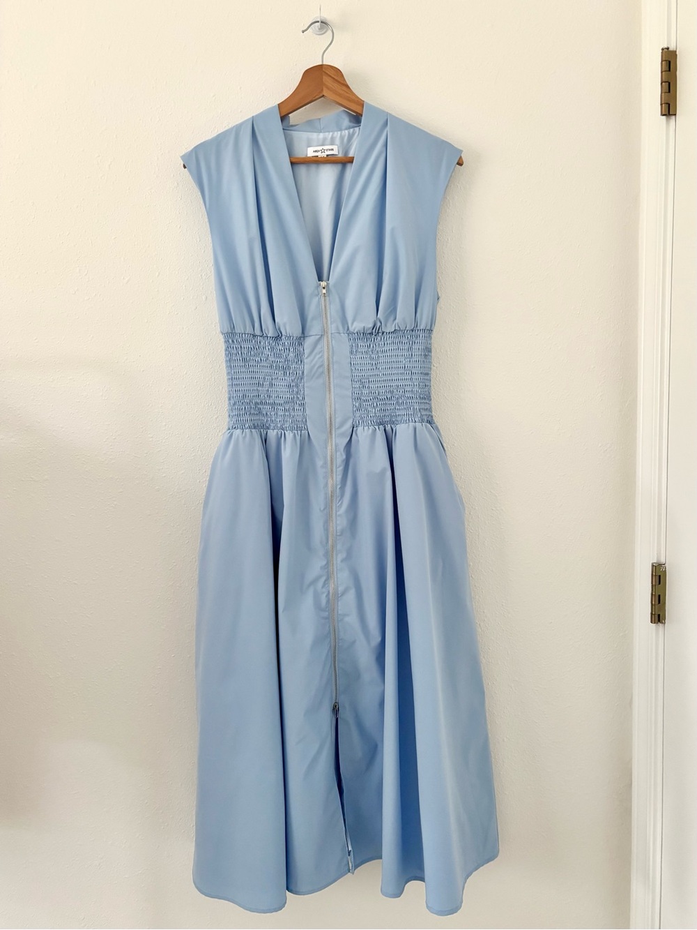 Zip-Front Ankle Length Maxi Dress Light Blue